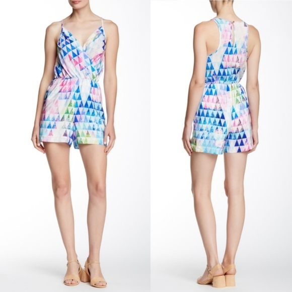 Amanda Uprichard for REVOLVE Geometric Pattern 100% Silk Romper - Size Large - Picture 2 of 16